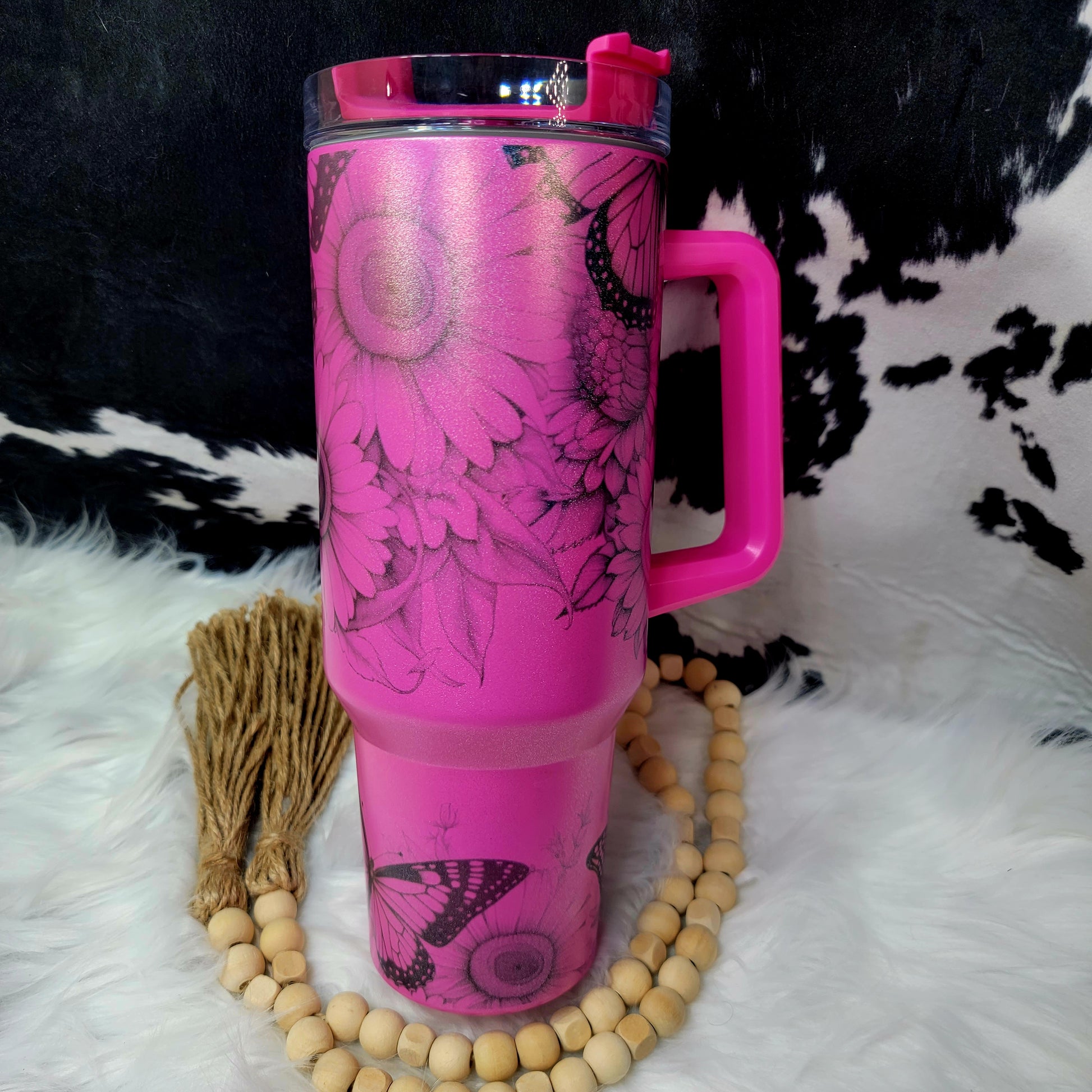 40 oz - Pink Butterfly & Sunflower  Farmhouse Hobbies   