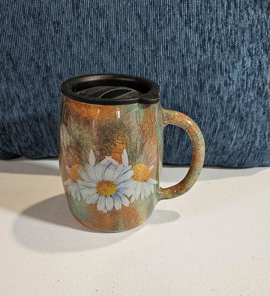 14 oz Coffee Cup Rustic Daisy