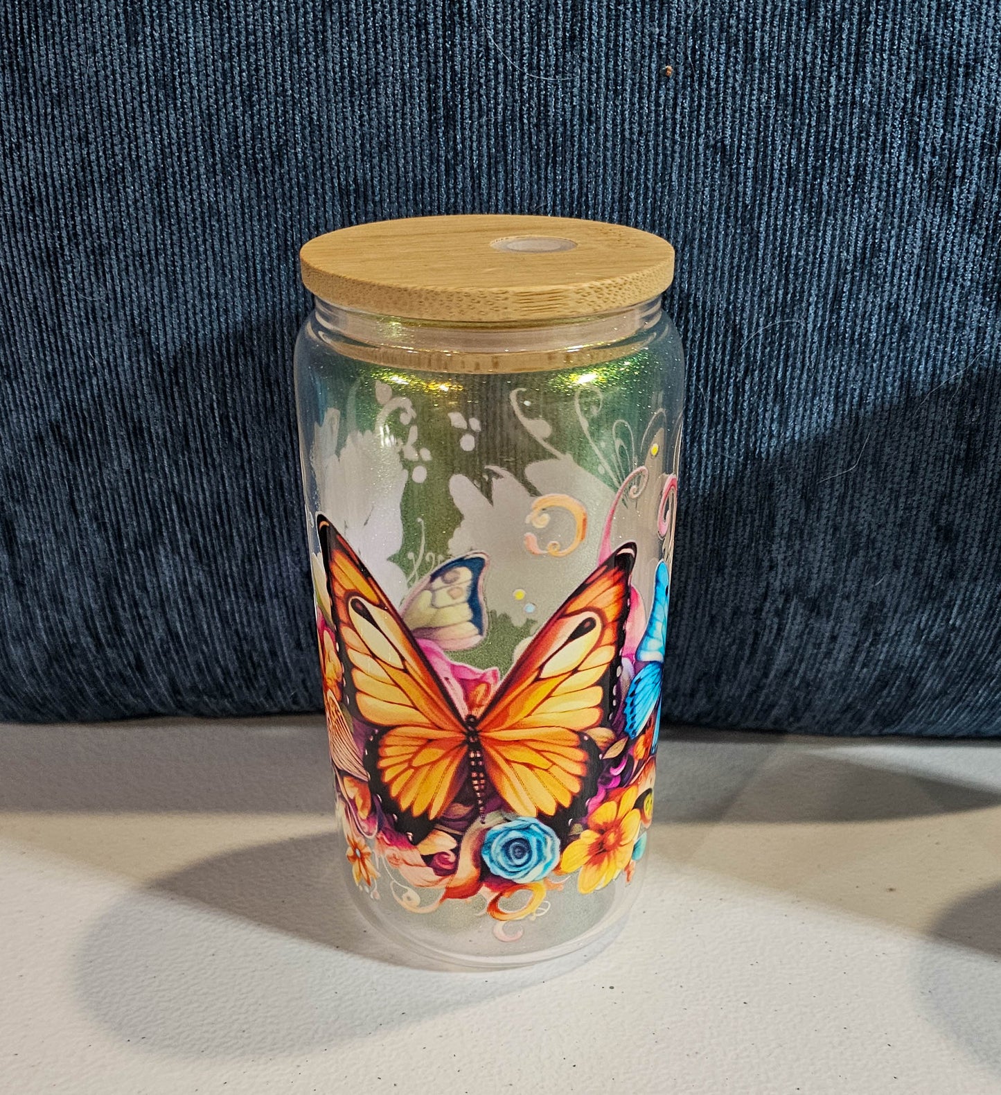 16 oz Iridescent Glass Can - Butterfly