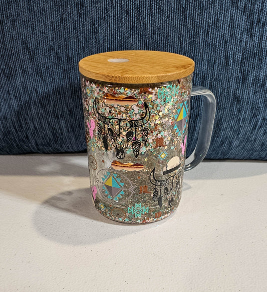 16 oz Glitter Globe Mug - Aztec