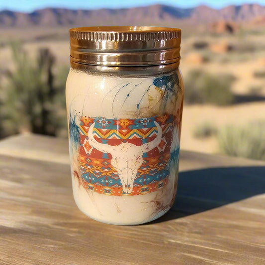 17 oz Mason Jar - Boho Skull