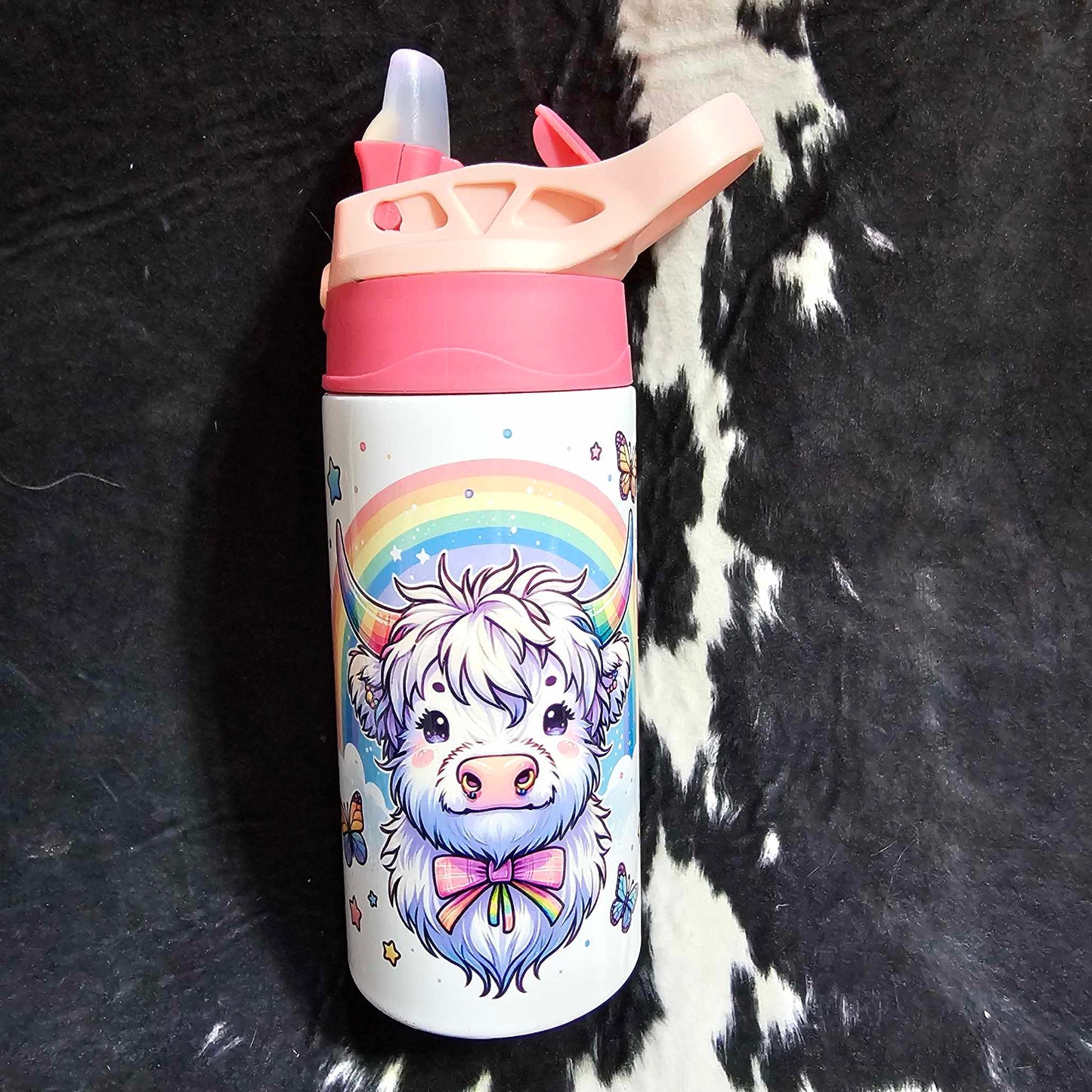 Rainbow Highland Cow Water Bottle