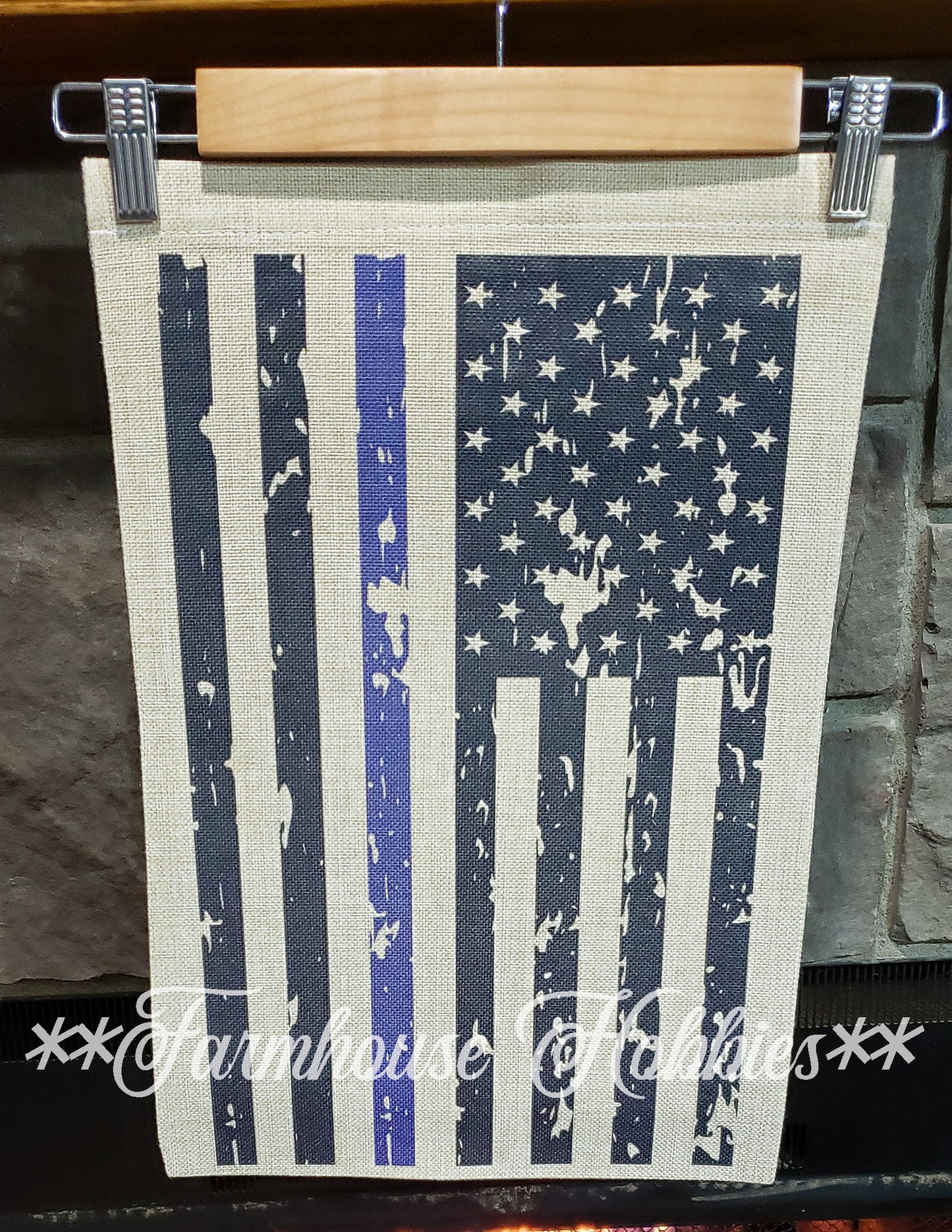 Distressed Thin Blue Line Canvas Garden Flag Home Decor/Accessories Farmhouse Hobbies   