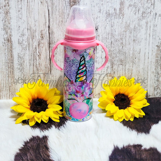 8 oz Pink Baby Bottle Unicorn Stainless Steel Sublimation Farmhouse Hobbies   