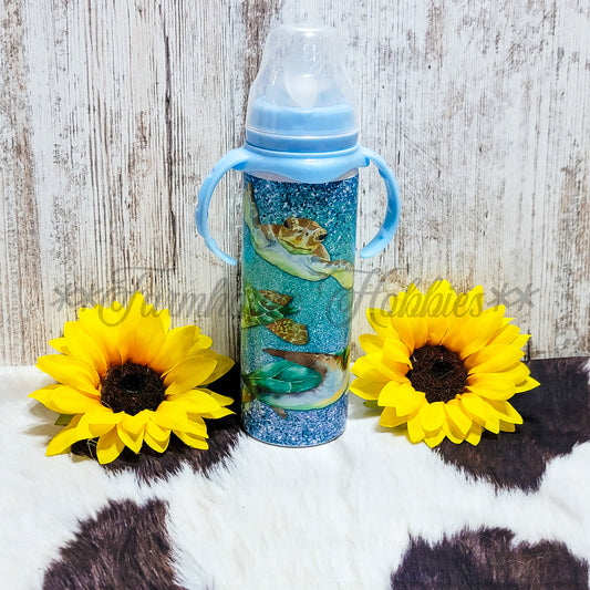 8 oz Blue Baby Bottle Sea Turtle Stainless Steel Sublimation Farmhouse Hobbies   